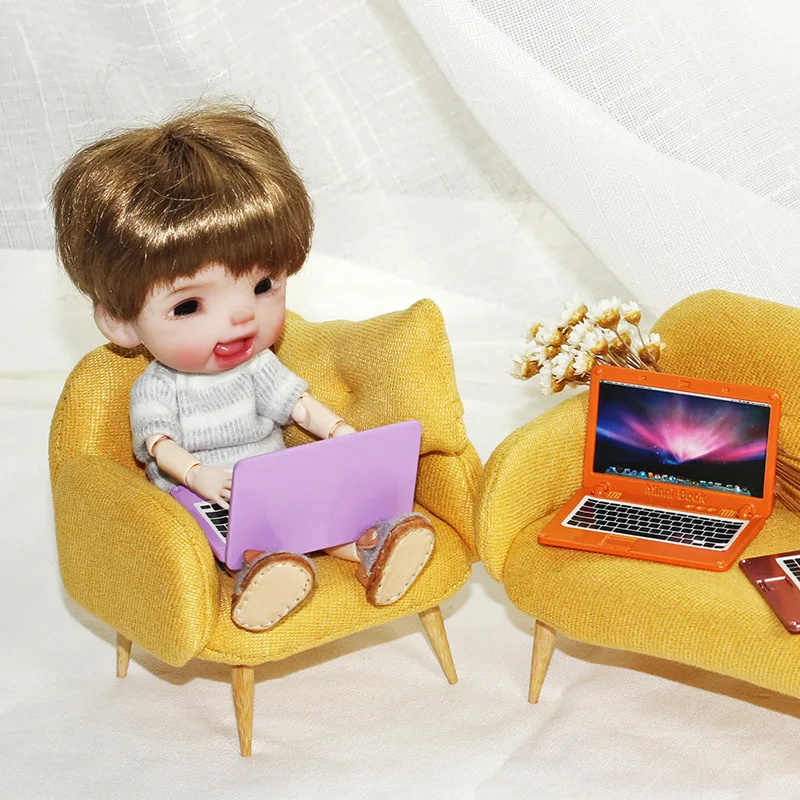 Mini Opvouwbare Kantoor Laptop Miniatuur Poppenhuis Items Simulatie Computer Model Mobiele Telefoon Poppen Decoratie Accessoires Speelgoed