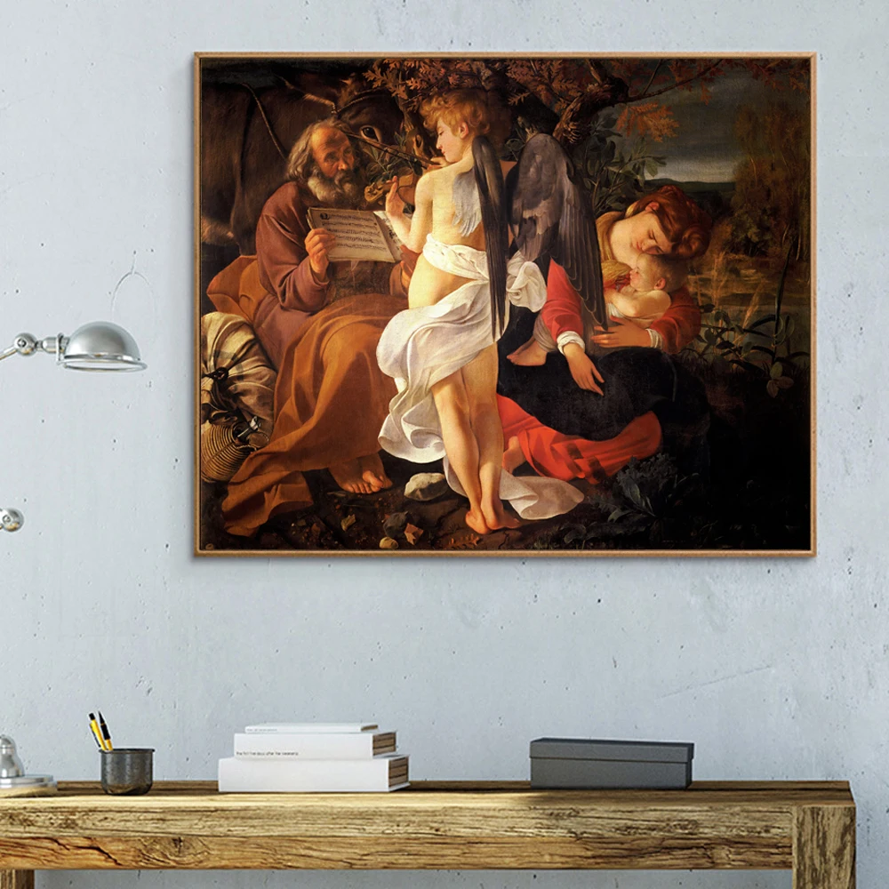 Caravaggio Rest on The Flight Into Egypt Canvas Painting Christian Art Baroque Poster Wall Art Decor