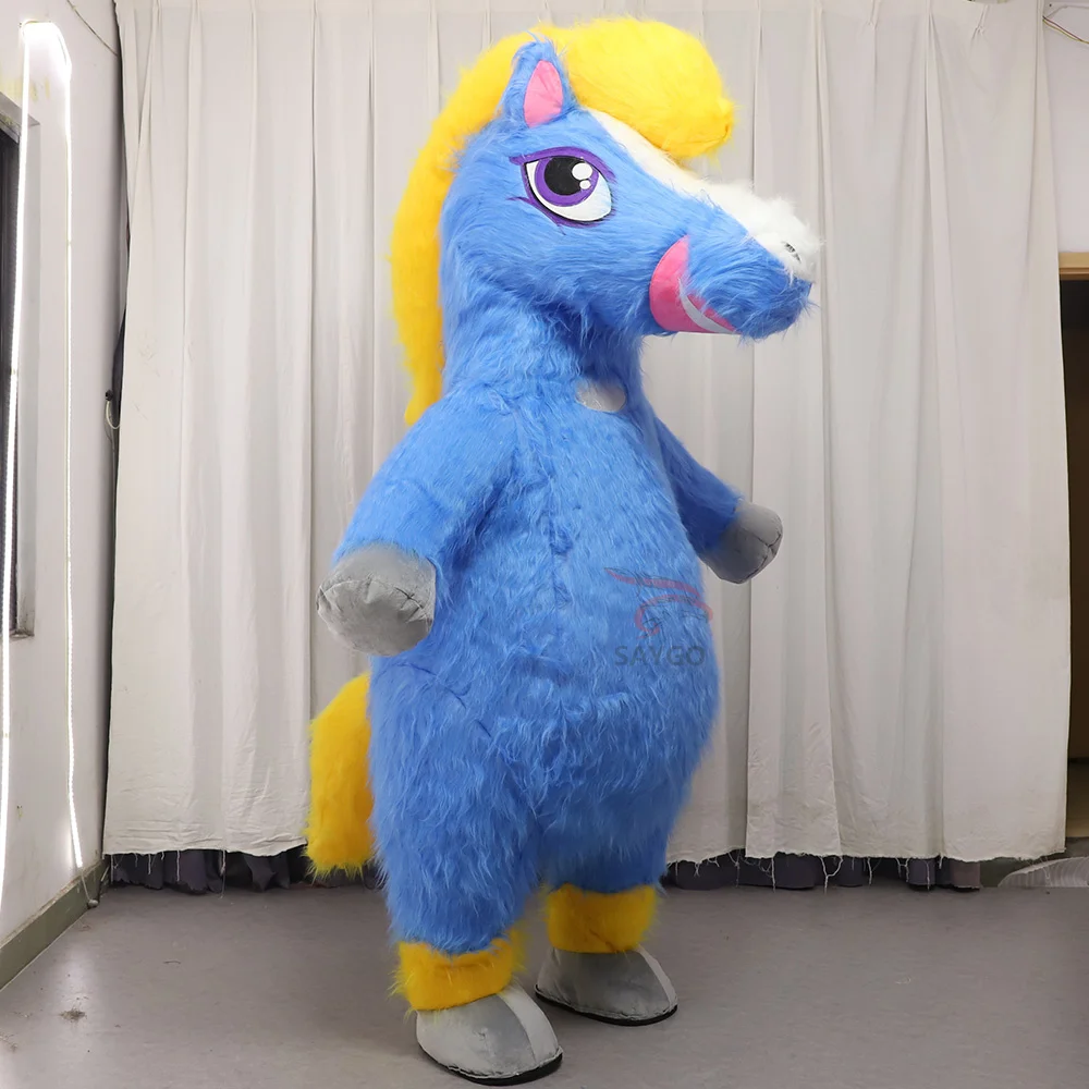 

2m/2.6m Cute Blue Horse Inflatable Mascot Costume Adult Role Playing Performance Party Horse Inflatable Suits No Battery