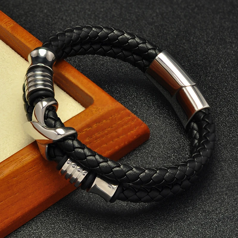 MOZO FASHION-Bracelets en cuir tressé à connexion croisée pour hommes et femmes, bijoux en acier inoxydable, ULmagnétique, cadeaux de fête