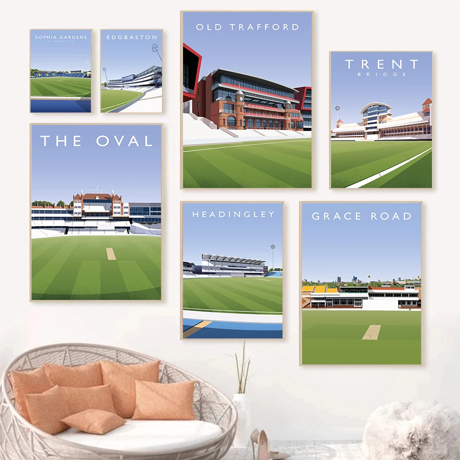 Classic Cricket Stadium Posters Mid Century Sports Minimalism Cricket Player Prints Canvas Painting Wall Picture Home Room Decor