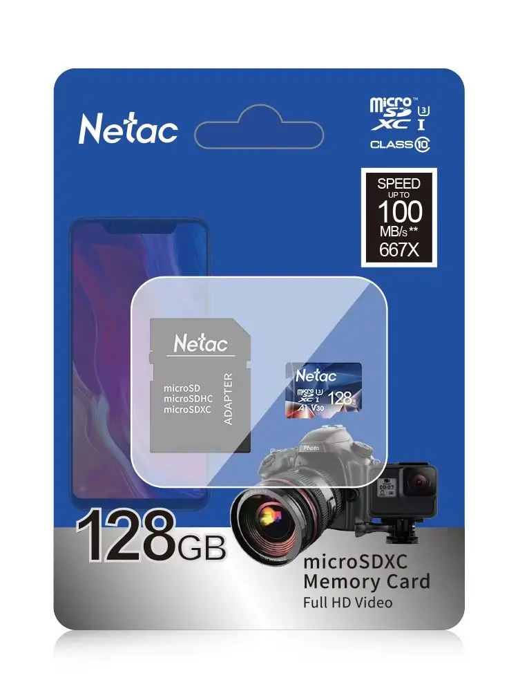Karta pamięci Netac Micro SD 128GB 256GB 512GB 64GB 32GB MicroSD Memoria Card 100MB/s U3 TF z adapterem do telefonu i aparatu — zdjęcie produktu 7
