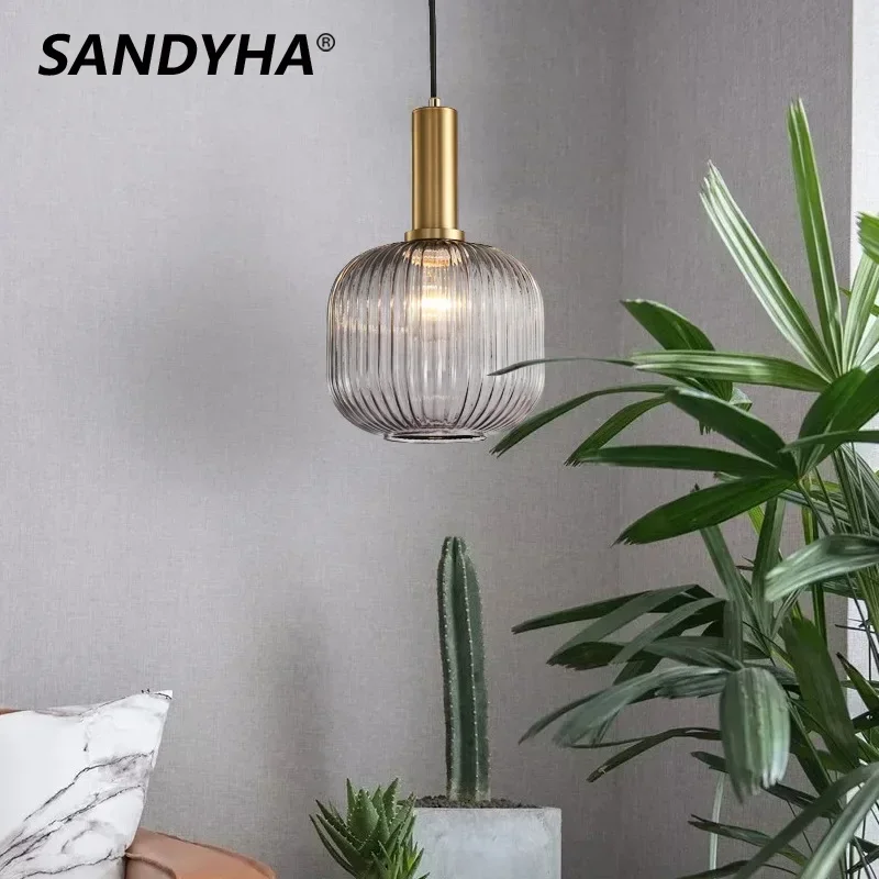 

SANDYHA Minimalist Creative Glass Chandeliers Restaurant Bedside Pendant Lights Table Lamp Coffee Dining Room Study Home Decor