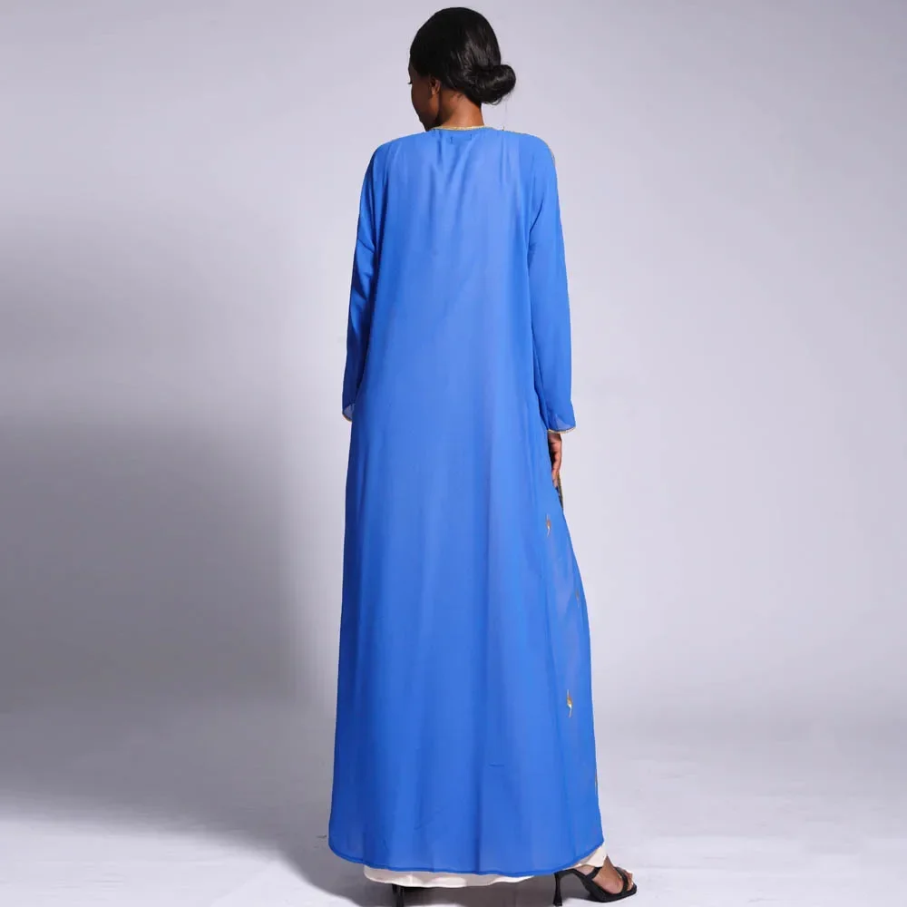 Abaya ouvert en mousseline de soie brodée Eid Ramadan femmes Robe Maxi musulmane dubaï turquie caftan islamique Jalabiya Robe Kimono Cardigan
