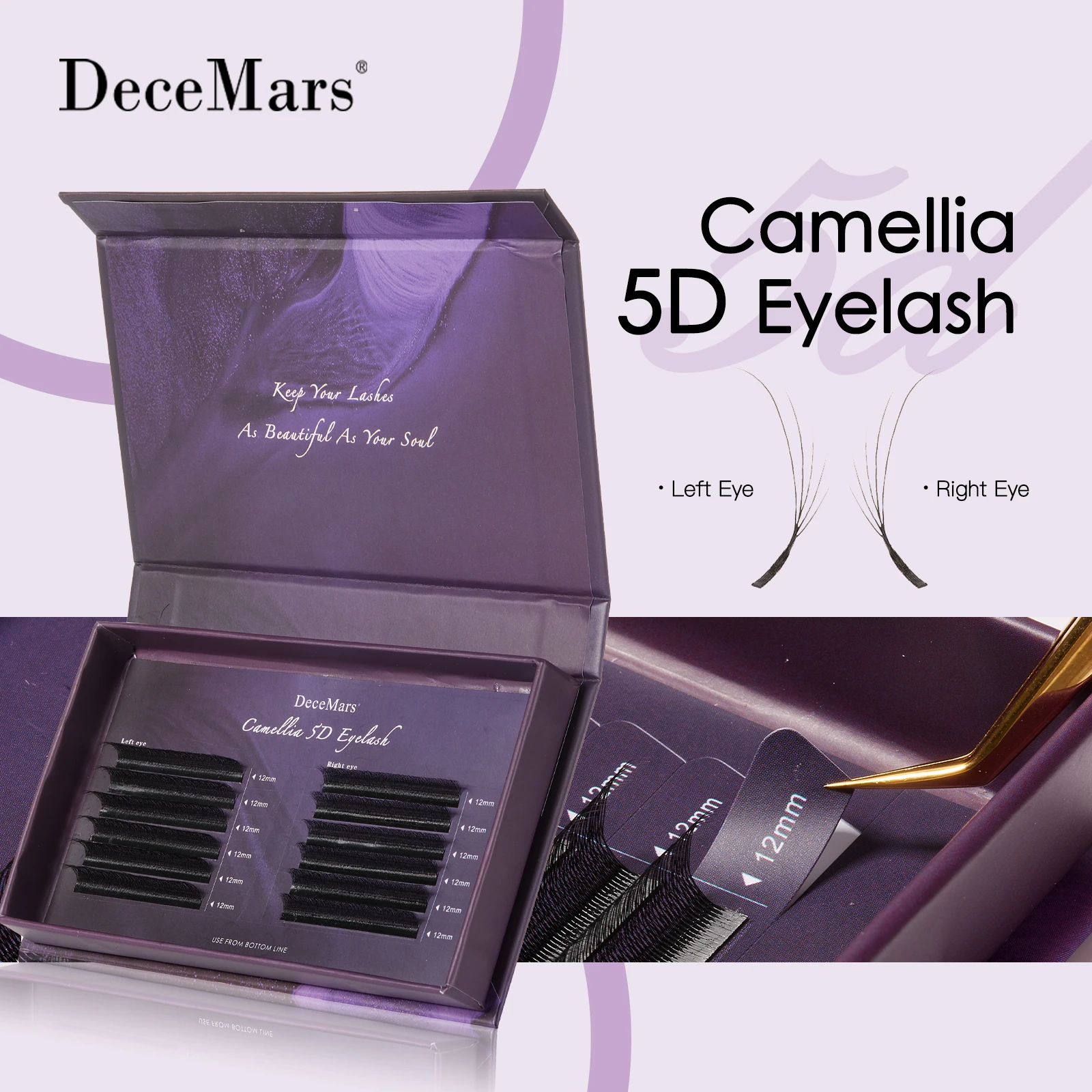 DeceMars Camellia 5D Eyelash Extensions Flying Eyelash for Makeup