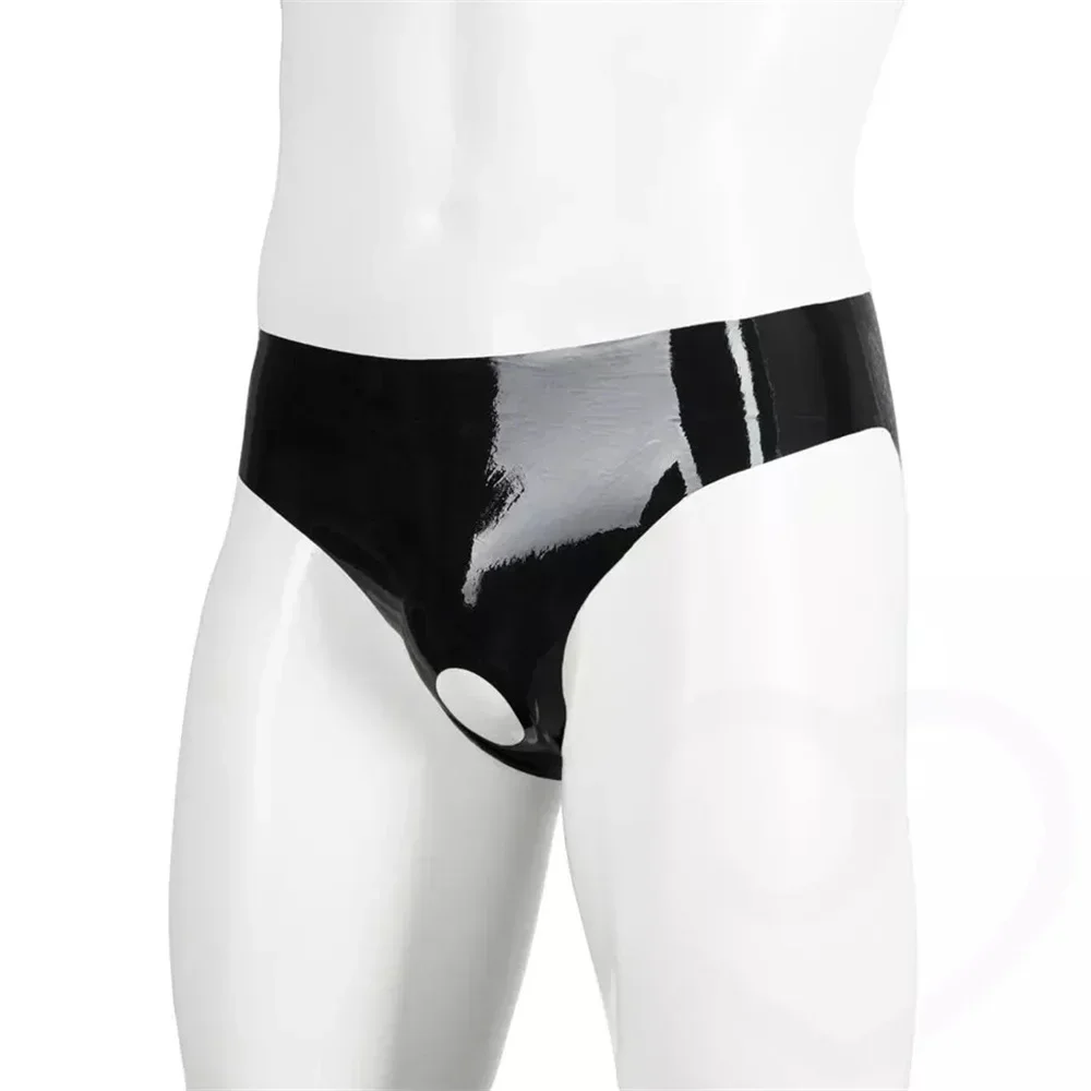 Sexy Men PVC Bright Leather Open Crotch Panties Underwear Lingerie Gay Male New Penis Hole Briefs Crotchless Underpants Clubwear