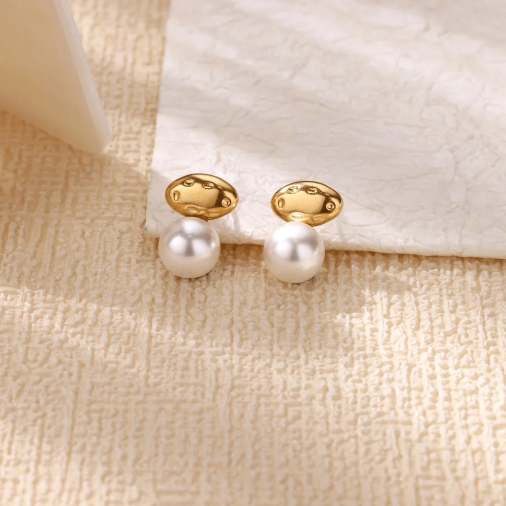 Imitation Pearl Round Earrings for Women Gold Color Oval Stud Earrings Vintage Waterproof Aesthetic Jewelry Freeshipping Items