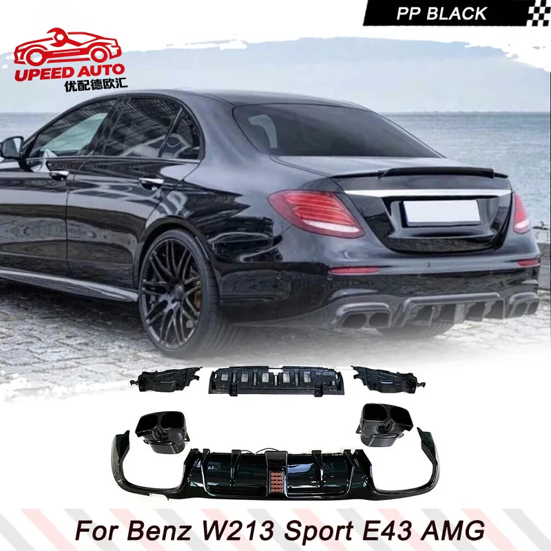Suitable for PP Lip Mercedes Benz E Class W213 Sport E43 AMG Sedan 2017 - 2020 Rear Bumper Diffuser Exhaust Tips