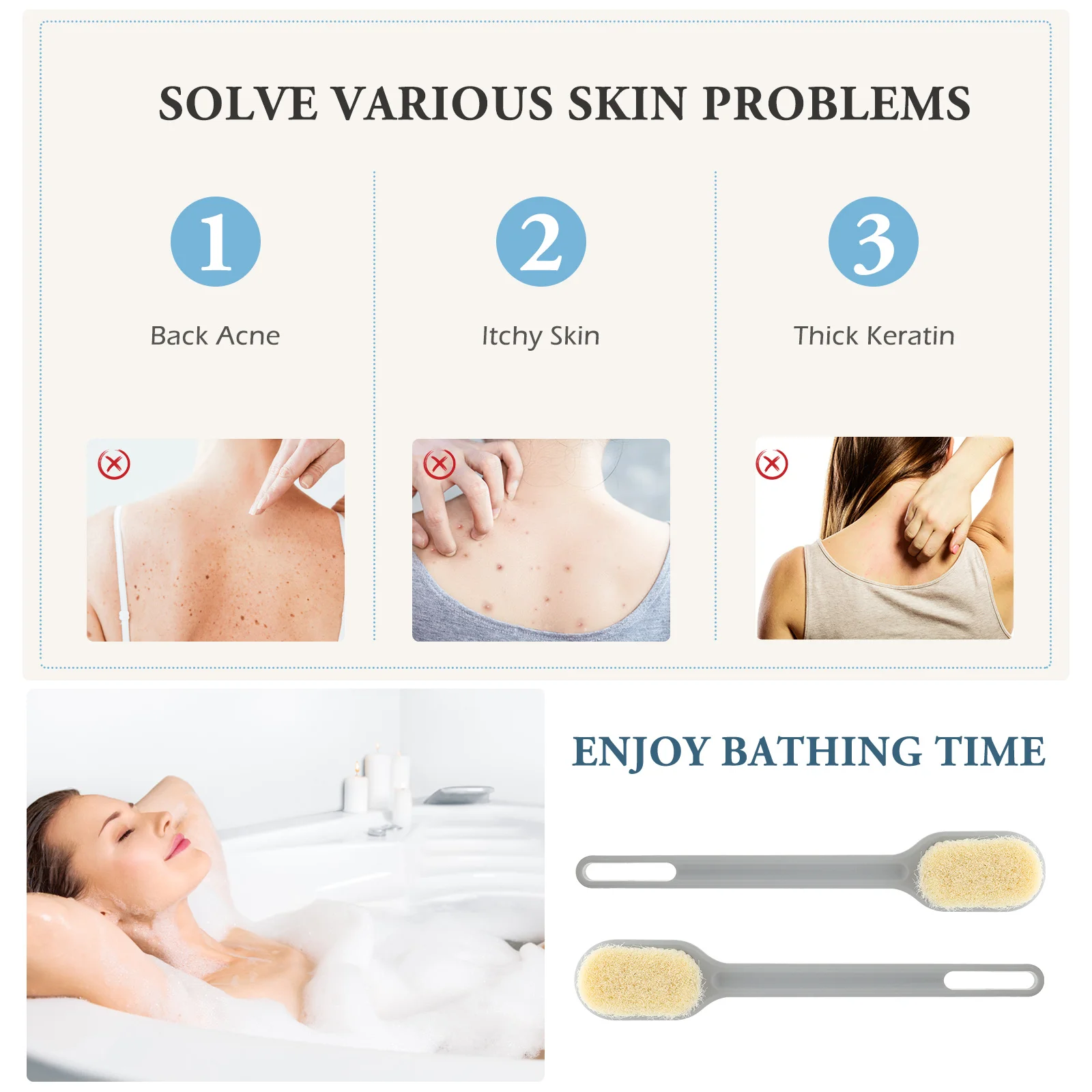 

1Pcs Bathing Brush Long Handle Multipurpose Back Scrubber Practical Massage Brush Comfortable Grip for Healthy Radiant Skin