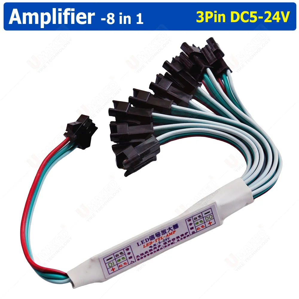 1pc Mini TTL Signal LED Amplifier Repeater for WS2812B WS2811 3Pin RGBIC Addressable LED Strip String Module 1 TO 2/4/8 5-24V