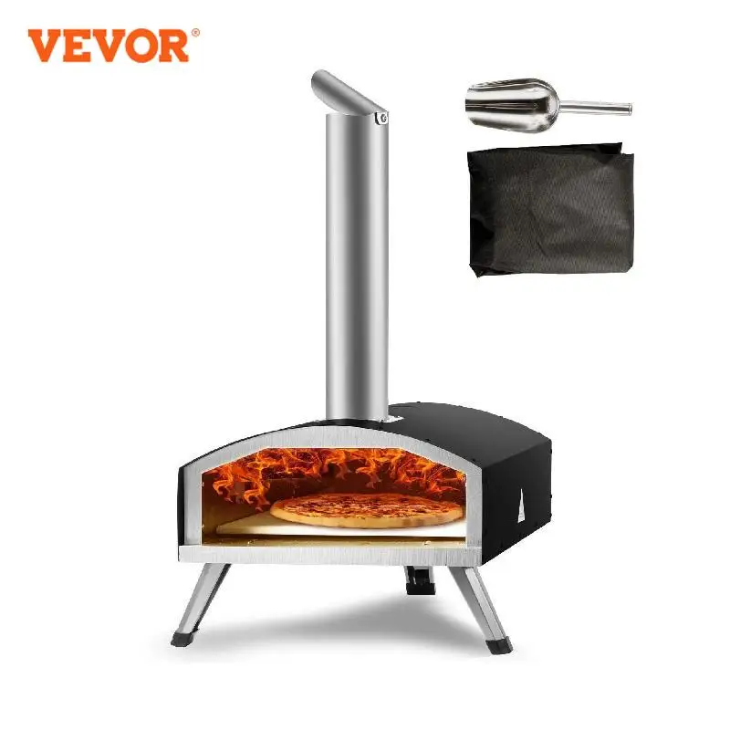 VEVOR Outdoor Oven 12-inch Pellet and Charcoal Fired Maker Portable Outside Stainless Steel Grill with Pizza Stone Wood Burner