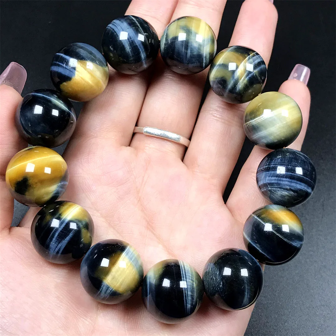 

18mm Natural Gold Blue Tiger Eye Bracelet Women Man Healing Beauty Gift Wealthy Crystal Round Beads Stone Strands Jewelry AAAAA