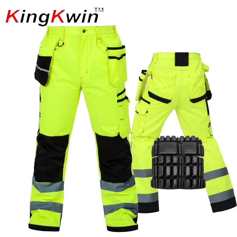 Heady Duty Hi Vis Craftsman Stretch Workpants for Men Durable High Visibility Yellow cargo pants with reflective tapes