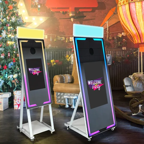 Touch Screen Mirror Photobooth Portable 45 65 inch Mirror magic Photo Booth Machine with square light For Wedding Party Activity