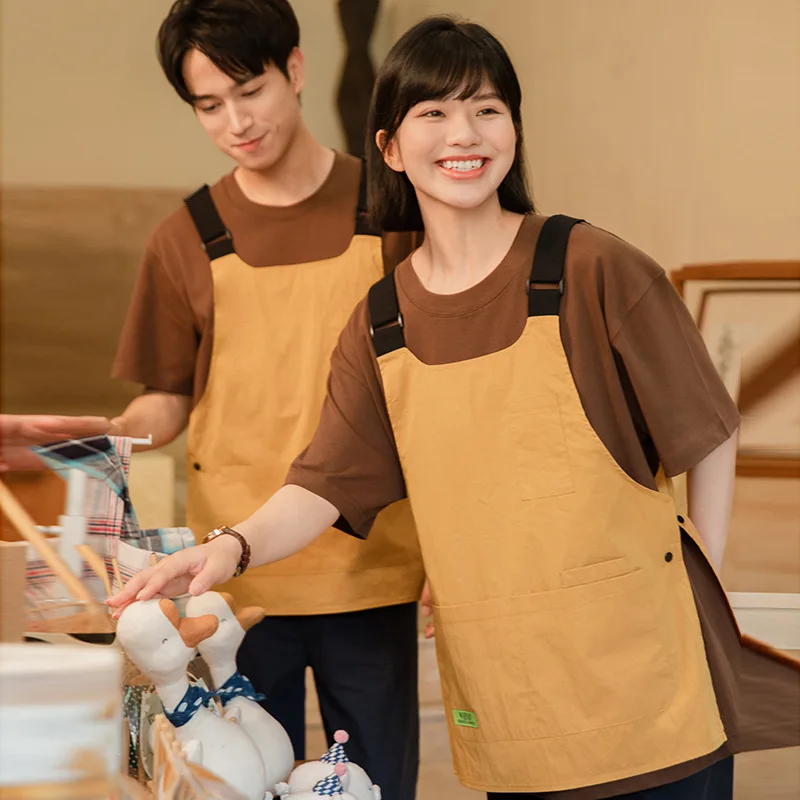 Latest Japanese Style Vest Apron With Multiple Pockets Male Female Waiter Work Clothes Adjustable Widened Shoulder Straps Apron