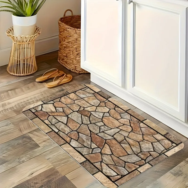 

1PC Floor tile Pattern Kitchen Rug Non-Slip Door Mat Pop design Bathroom Rug Bath Mat Carpet for Home Sink Laundry Decor