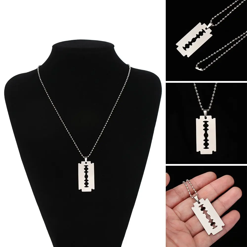Punk Hip Hop Street Stainless Steel Dogtag  Pendant Razor Blade Shaped