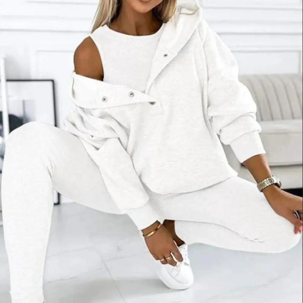 Women\'s Autumn Winter New Suit Sports Hooded Tops Sweatpants Woman Waistcoat Pants 3 Three Piece Sets Fashion Women Clothing