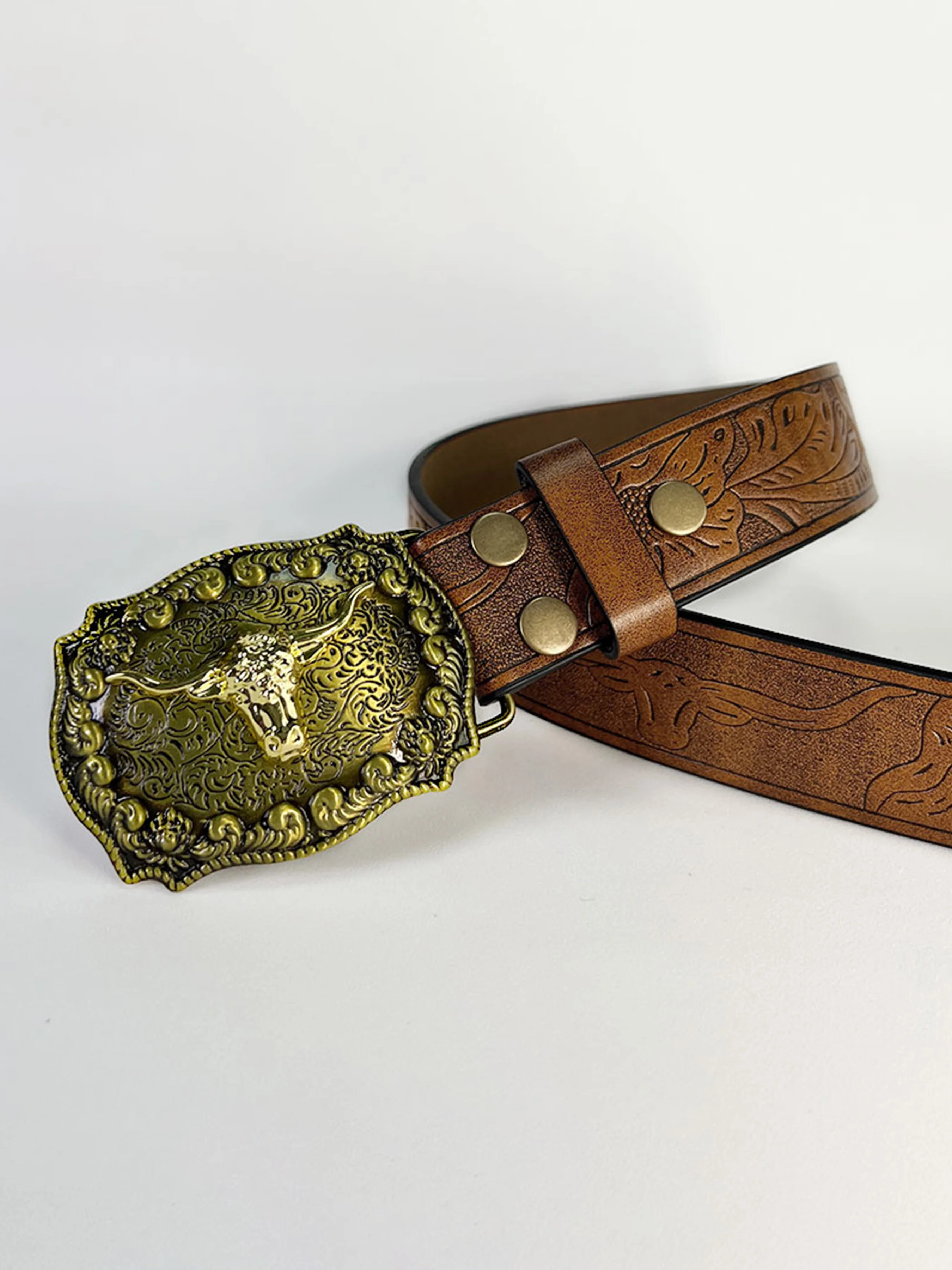 حزام جلد عالي الجودة 3.8 سنتيمتر للرجال حزام جينز أنيق مع مشبك معدني على شكل رأس الثور العتيق للرجال #1