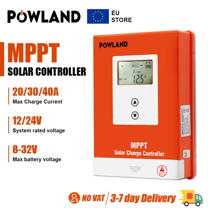 POWLAND 20A 30A 40A MPPT Solar Charge Controller 12V 24V Auto Solar Regulator Solar Panel For Max 100V Input Support Lifepo4 Li