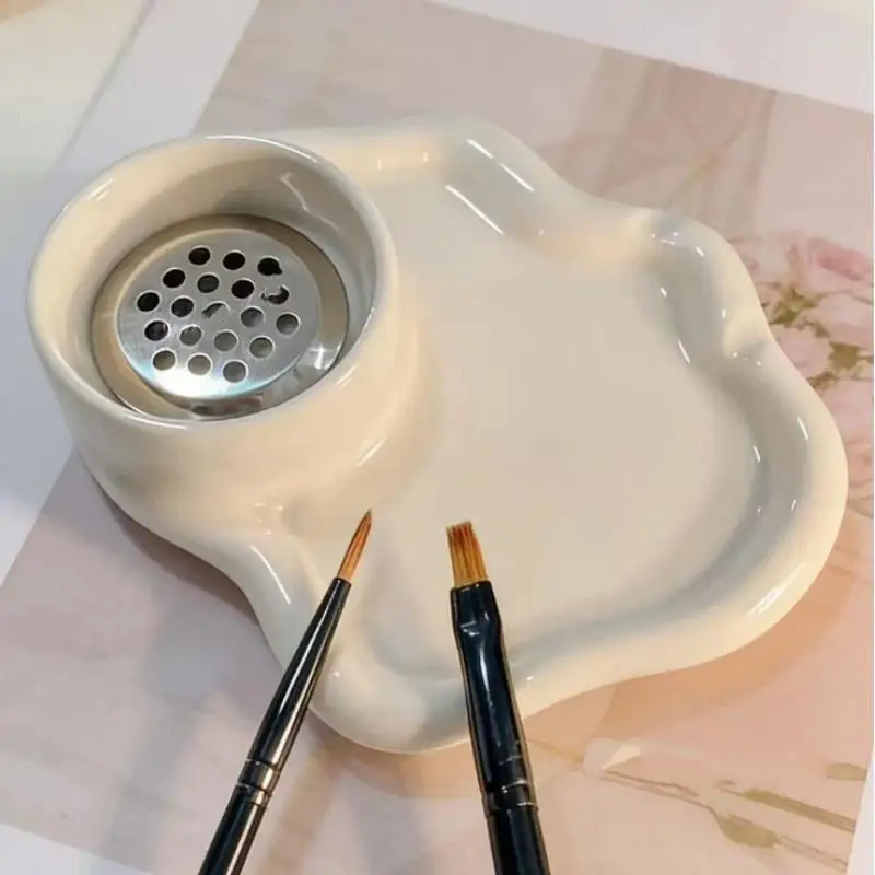 Reusable Durable 2 In 1 Nail Art Filter Pen Washing Cup Crystal Glass Nail Brush Cleaner Dish With Lid Showing