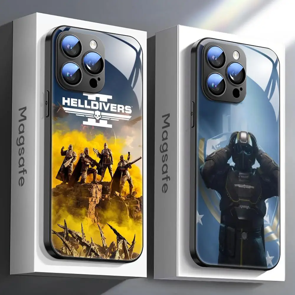 Game H-Helldivers 2 Phone Case For iPhone 15 14 13 12 11 X XR XS XSMAX 8 7 Plus Mini Pro Max Glass Magnetic Phone Case