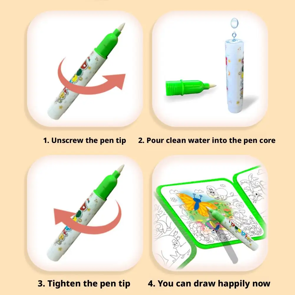Kids Magic Water Schilderen Boek Herbruikbare Water Graffiti Boek Dier/Zee/Transport Thema Onderwijs Speelgoed Water Pen Art Supplies