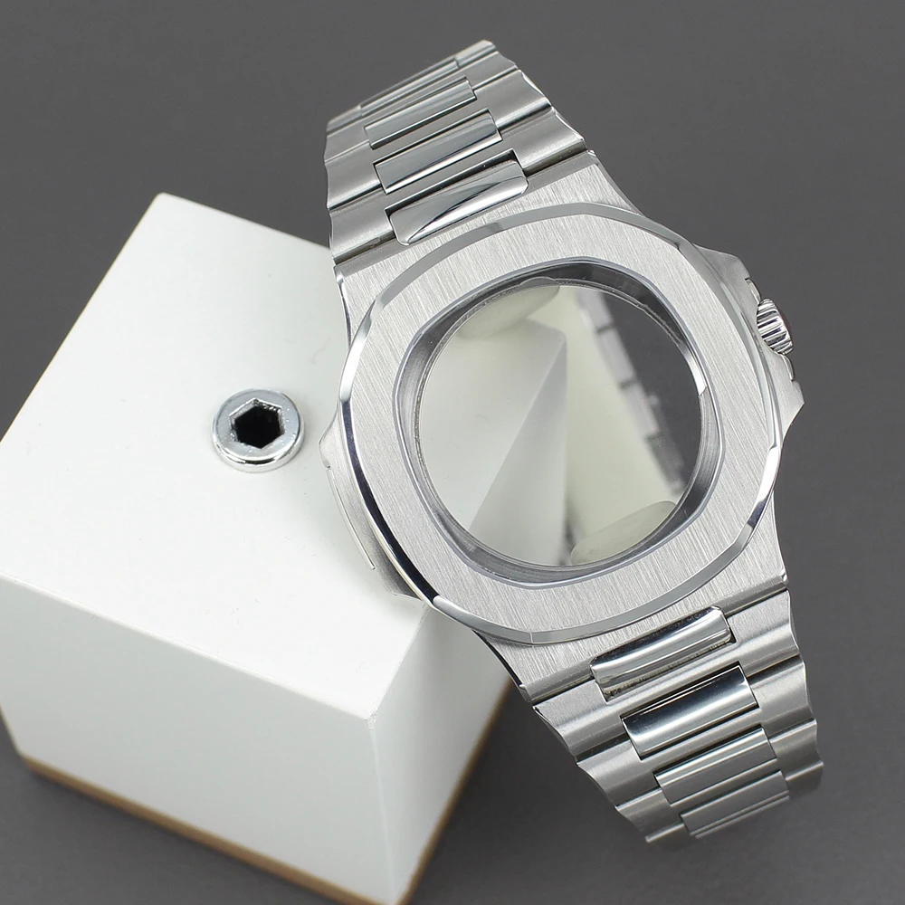 

43.3mm Watch Case 316L Stainless Steel Parts Sapphire Glass For Miyota 9015 Movement 30mm Dial ultra thin Modified Nautilus Case