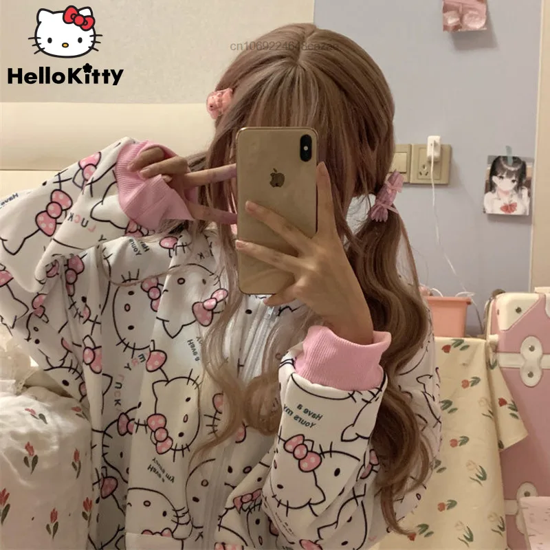 Sanrio Hello Kitty Loose Cartoon Sweater Sister 2022 New Autumn Korean Student Style Hoodie Girl Y2k Cute Fashion Tops For Women