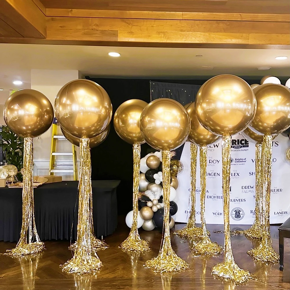 10 Stück Metallische Goldfolien-Ballons mit Quastenenden 22 Zoll 4D Runde Ballons Lametta-Folien-Fransenvorhang für Hochzeit Geburtstag Dekoration – Detail 1