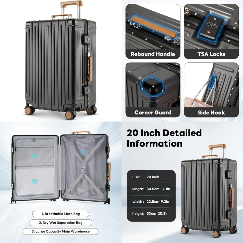 

20-дюймовый чемодан для ручной клади, одобренный TSA замки, легкий чемодан с твердой поверхностью и подстаканником, ручная кладь с USB Por