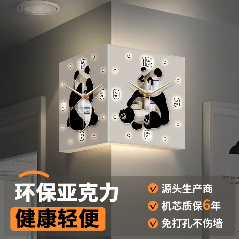 Living room household corner double-sided clock, no punching corner clock wall decorative painting