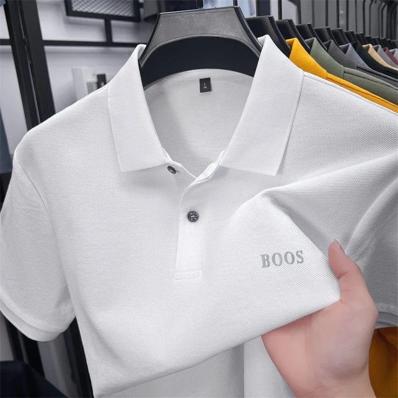 100% Baumwolle Hochwertige Herren Kurzarm-Poloshirts mit Kragen und Knöpfen Buchstabendruck Mehrere Farboptionen Meistverkaufte Herrenbekleidung – Detail 4