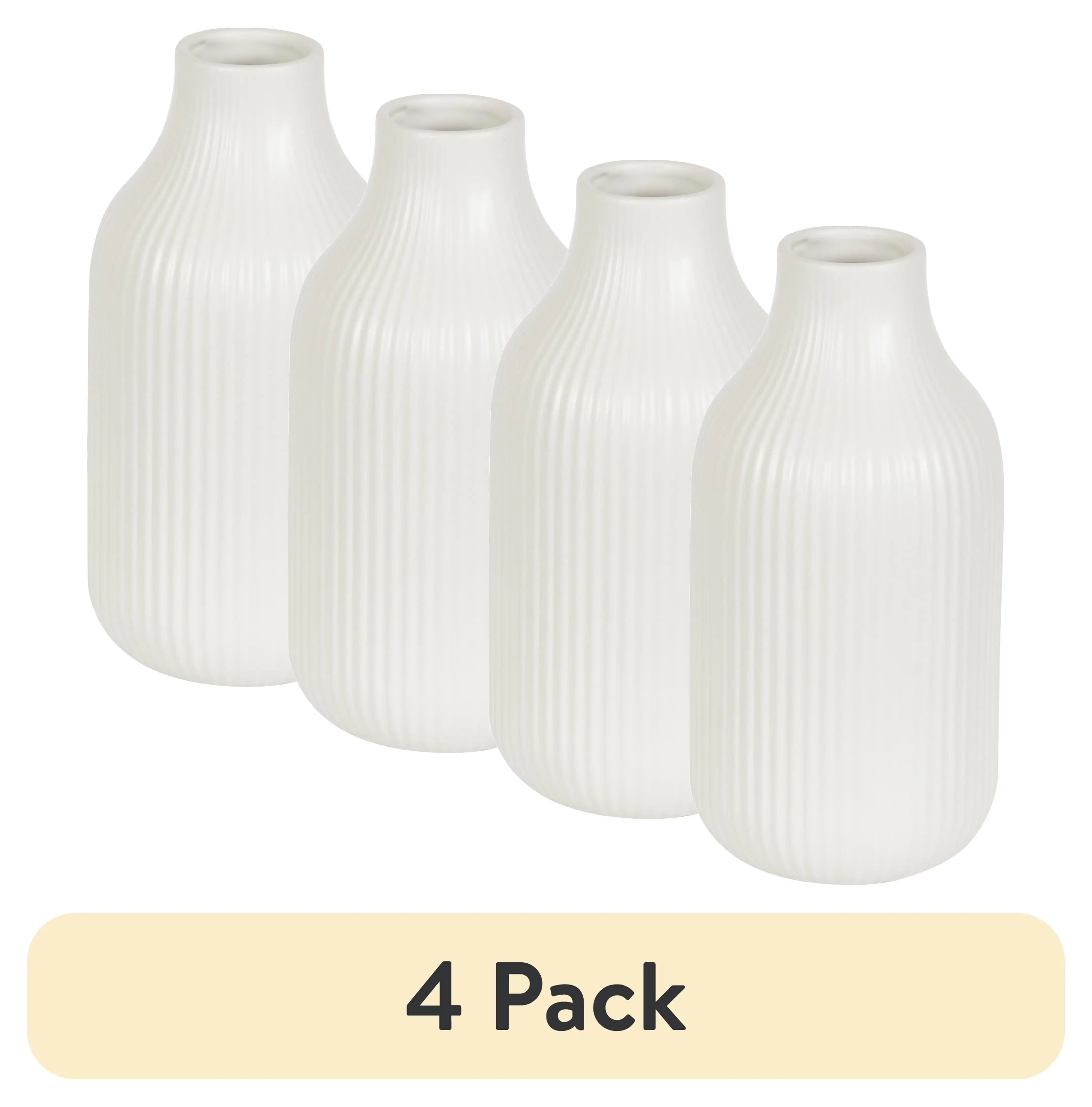 

(4 pack) Ribbed Ceramic Vase, 8.5", Cream