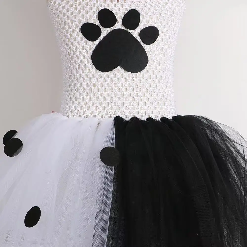 Dalmatian Dog Tutu Dress White Black Spotted Animal Halloween Costume Puppy Dressing Outfit image 5