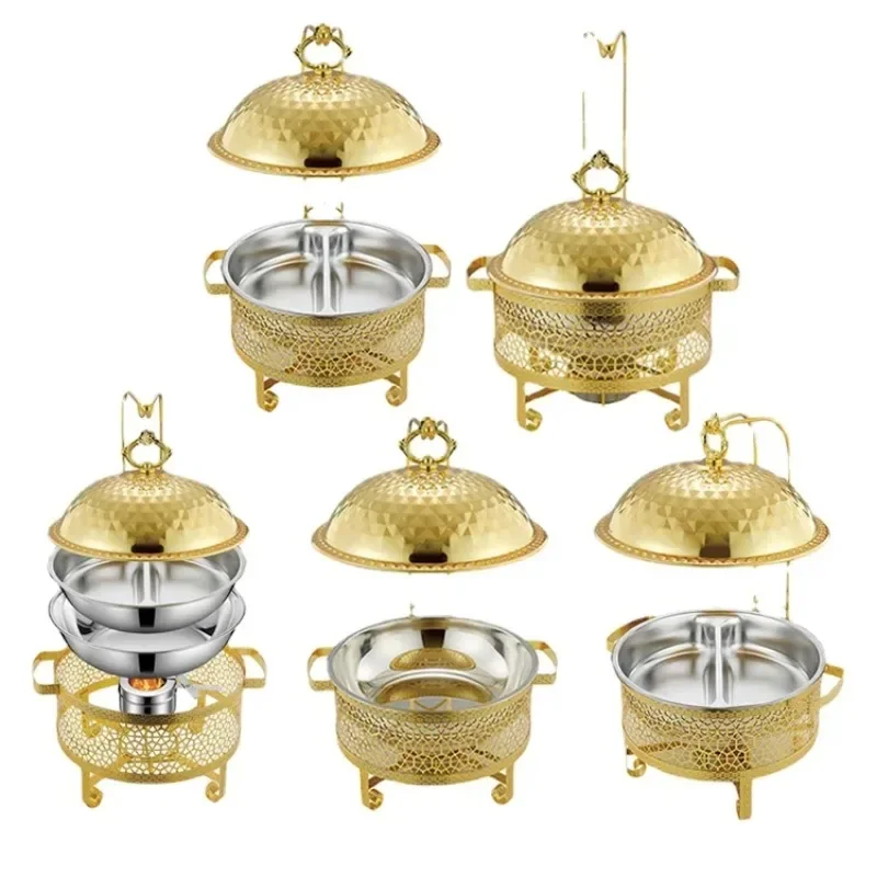 4.5l Half Size Chaffing Dish Golden Four-leaf Diamond Cover Hanging Luxury Restaurant Equipment Stainless Steel Buffet Warmer