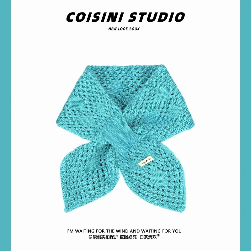 Korean Style Hollow Knit Cross Scarf for Women Autumn and Winter Travel  Warm Neck Warmer Fashion Casual Neck Wrap Daily Threads