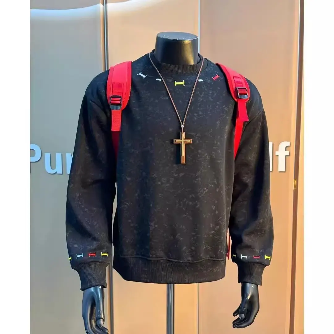 

Мужской свитшот American Vibe с вышивкой и эффектом тай-дай, с длинным рукавом, круглым вырезом, термо-подкладкой, повседневный, модный, из полиэстера