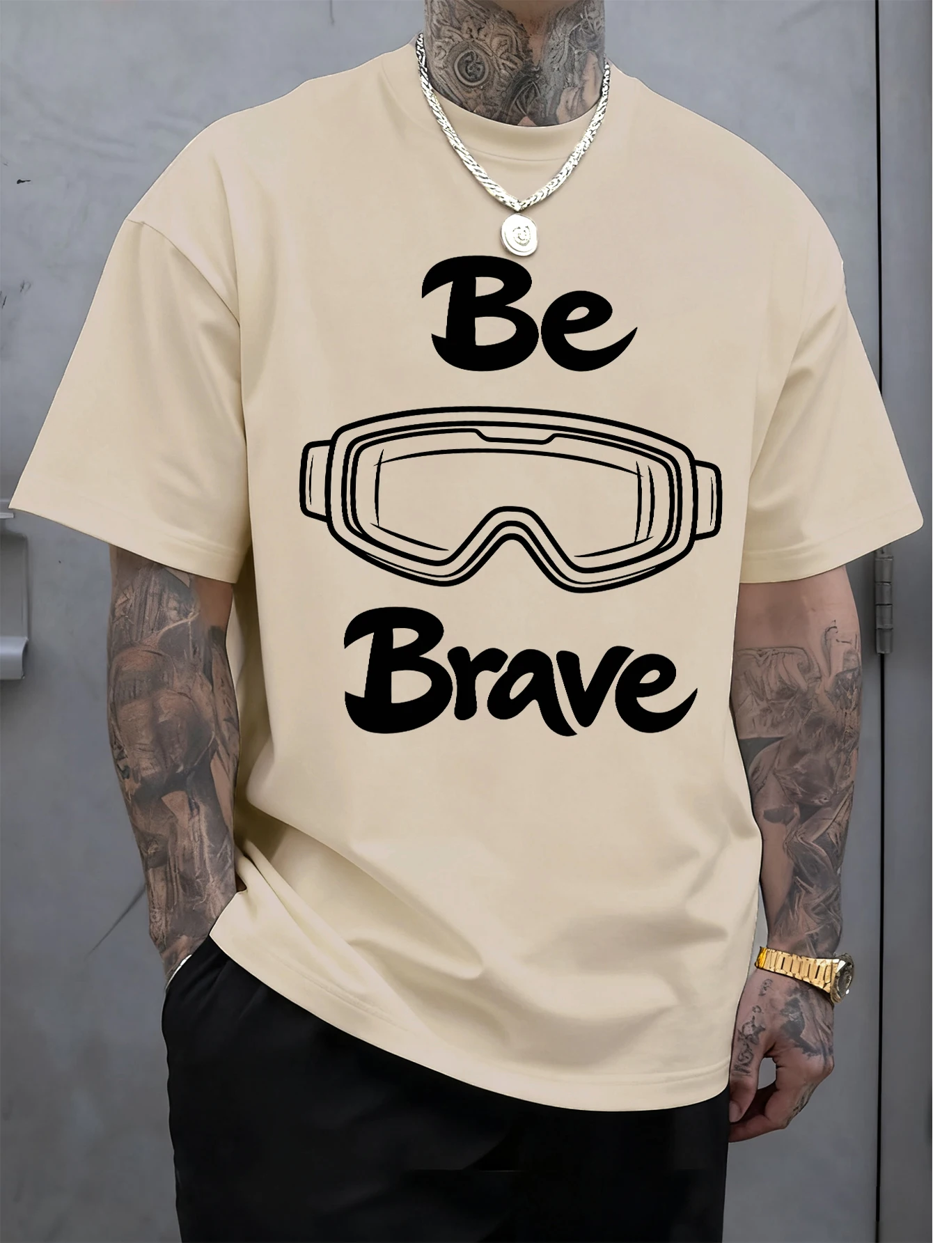 Be Brave Creative Print Mens Street T-Shirts Cotton Fashion Short Sleeve Oversized Soft Sports Clothes Summer Casual T Shirt
