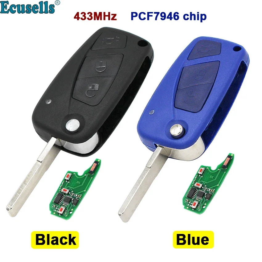 

Folding Flip 3 Button Remote Key 433Mhz PCF7946 Chip with Uncut Blade for Fiat 500 Panda Idea Punto Stilo Ducato Black