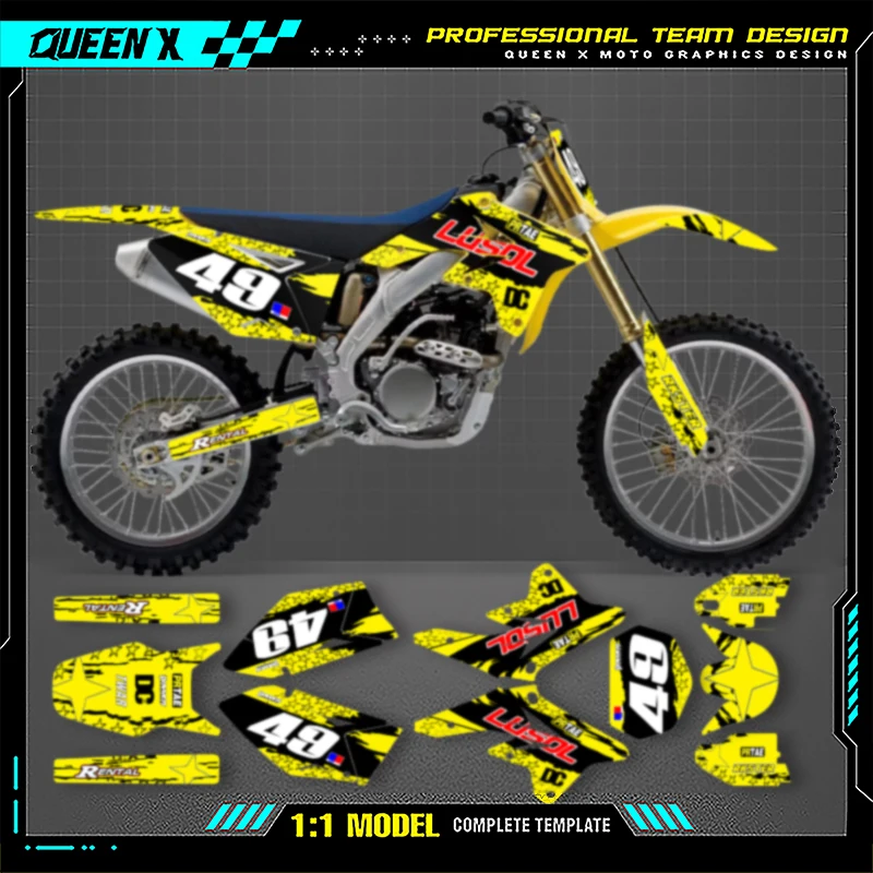 

QUEEN X MOTO Custom Team For SUZUKI RMZ 250 2007 2008 2009 250cc Motorcycle Graphics Stickers Kit Background Decal-4