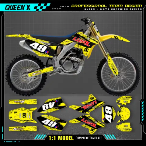 QUEEN X MOTO 맞춤형 팀 SUZUKI RMZ 250 2007 2008 2009 250cc 오토바이 그래픽 스티커 키트 배경 Decal-4