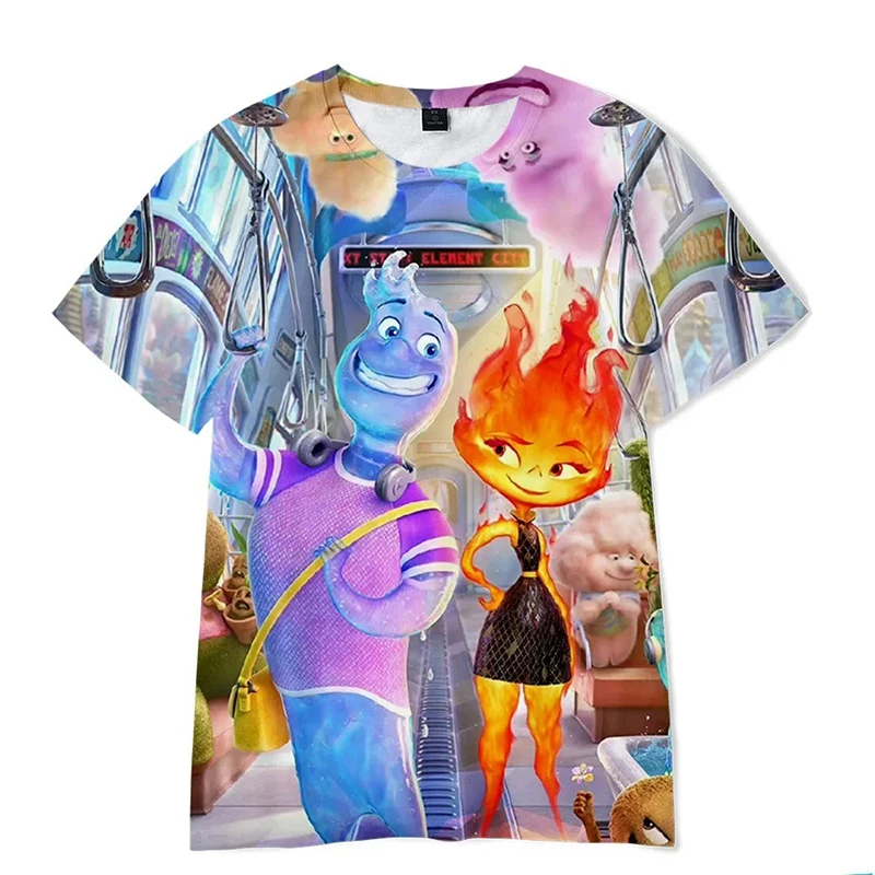 Elemental Anime T-shirt Clothing for Children Adult Disney Cartoon Short Sleeve Shirts Cute Tee Gift for Boys Girls Soft Clothes