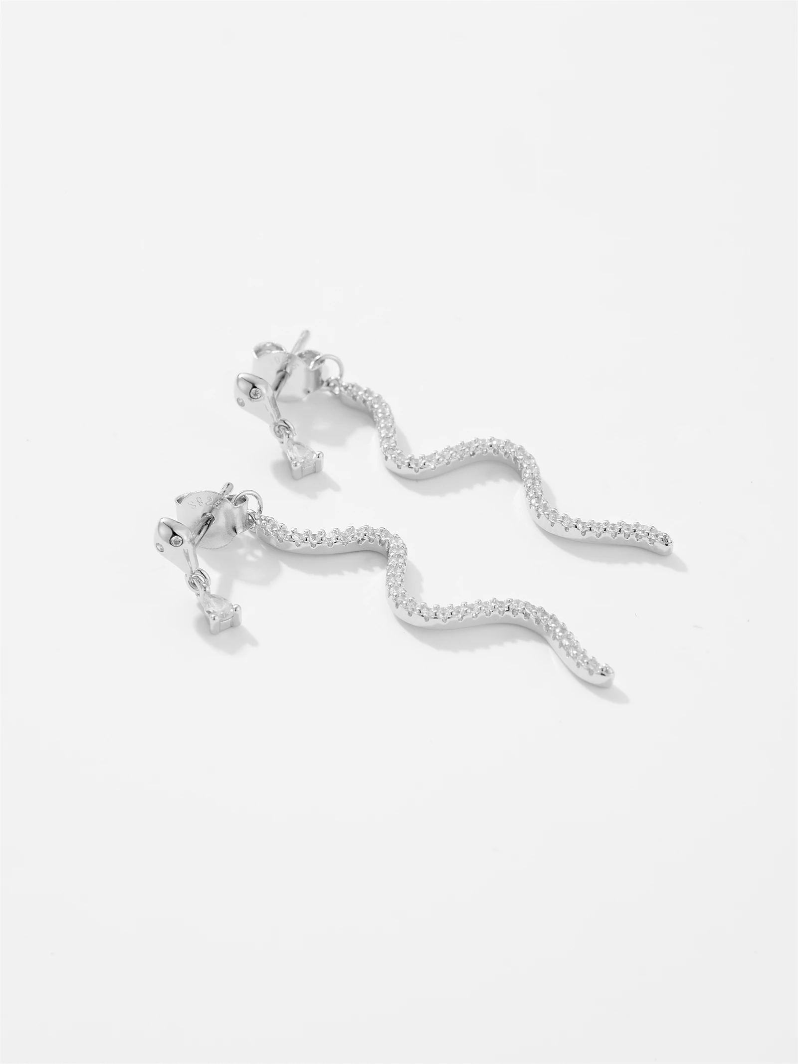 DPLAOPA 925 New Sterling Silver Gold Snake Long Chain Earring Clips 2023 Zircon Pave Drop Earring Fine Jewelry