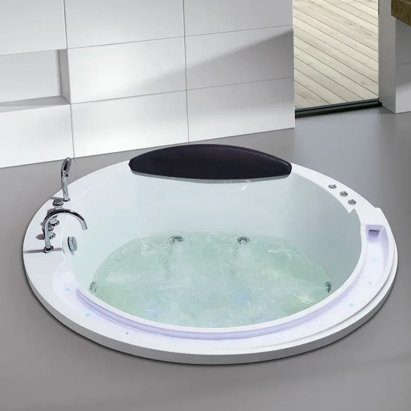 Round Acrylic Embedded Bathtub Double Hot Massage Spa Tub for Home Hotel Adult Bathroom