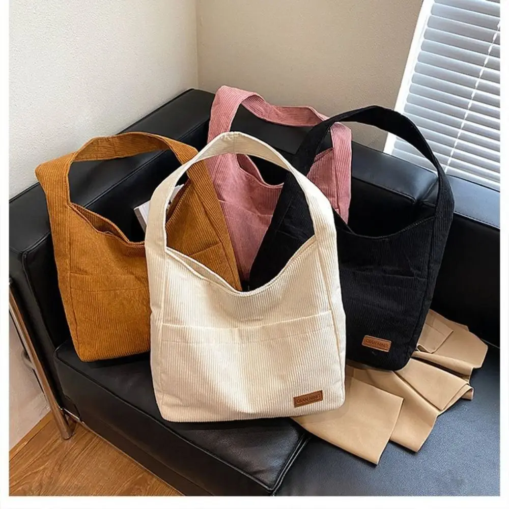 

Solid Color Canvas Shoulder Bag Casual Autumn Classic Crossbody Bag Corduroy Vintage Tote Handbag Women Girls