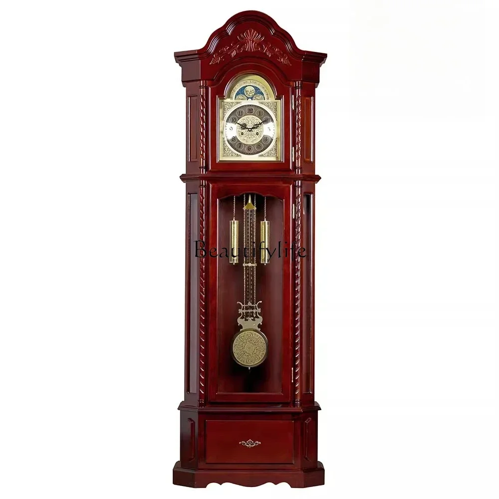 

Drawer mechanical vertical clock European floor-to-ceiling living room solid wood pendulum clock
