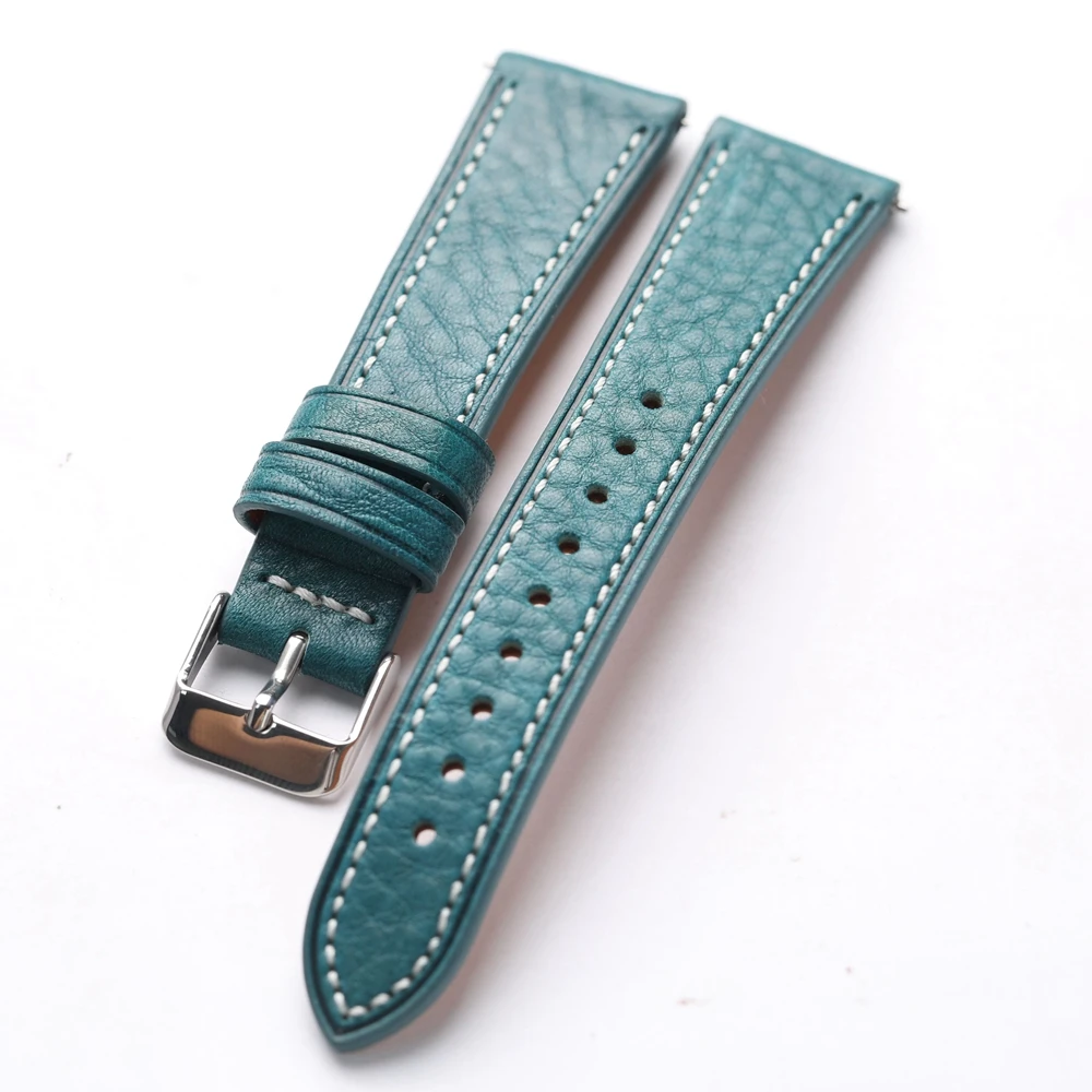 Handmade Italian Cowhide Strap 18 19 20 22mm Brown Blue Green Genuine Leather Men Vintage Style Quick Release SM Size Watchband