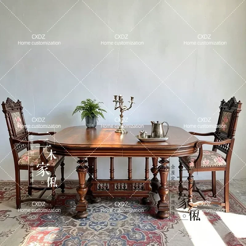 American Retro Oval Solid Wood Dining Table with Carved Decoration High End Home Furniture Coffee Table Customizable