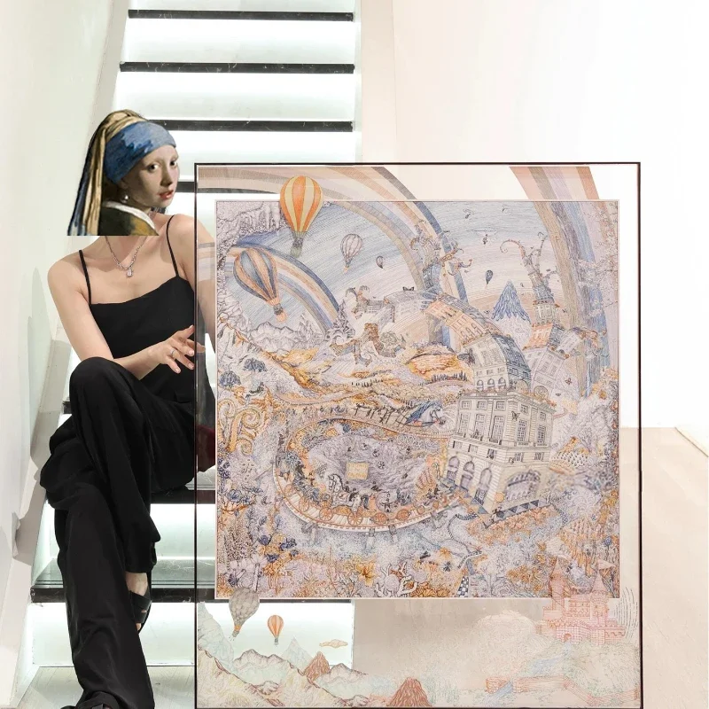 Silk scarf decorative painting light luxury high sense simple French cream wind hanging painting entry entrance acrylic
